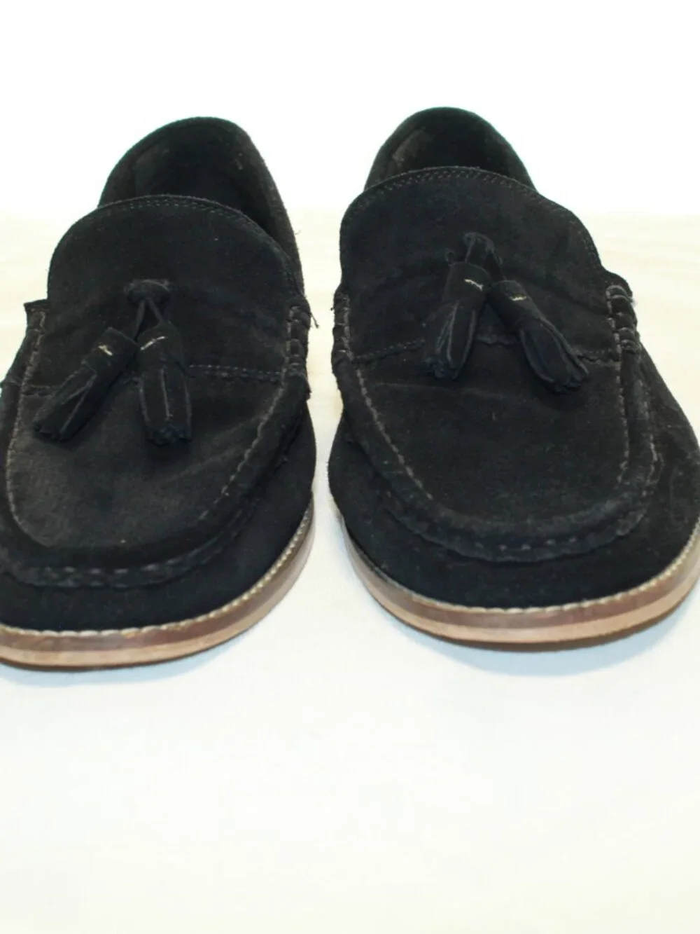 ASOS  Size 11 Black Suede Tassel Slip On Block Heel Moc Toe Classic Loafers